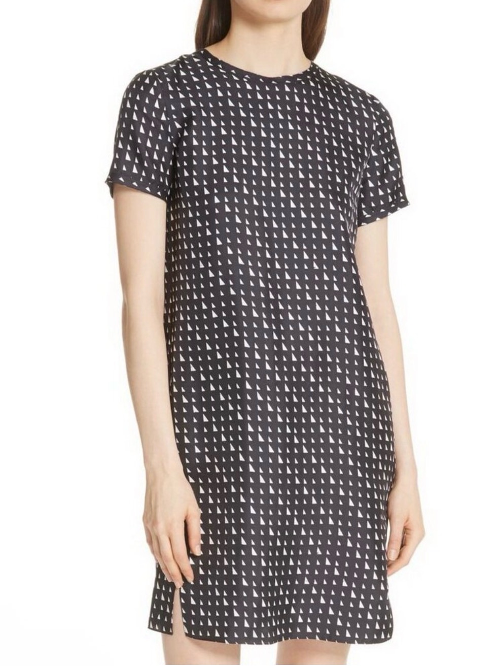 Theory Silk T-Shirt Black And White Mini Dress With Triangle Print Size P